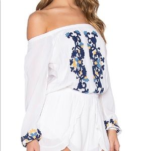 Lovers + Friends Carmella Embroidered Off Shoulder Romper